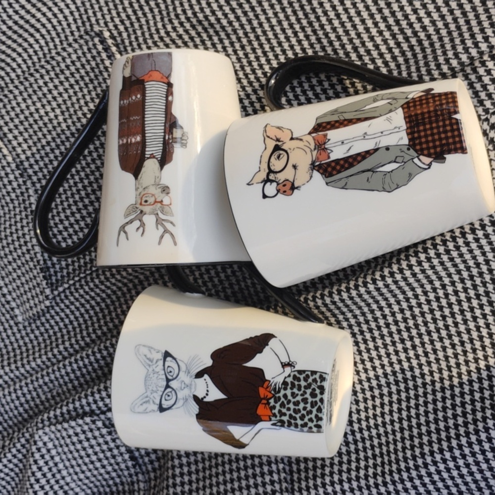 Cat, Fox 🦊 Pig 🐷 Whimsical Anthropomorphic Coffee Mugs  Set Of SIX  VNPLC
